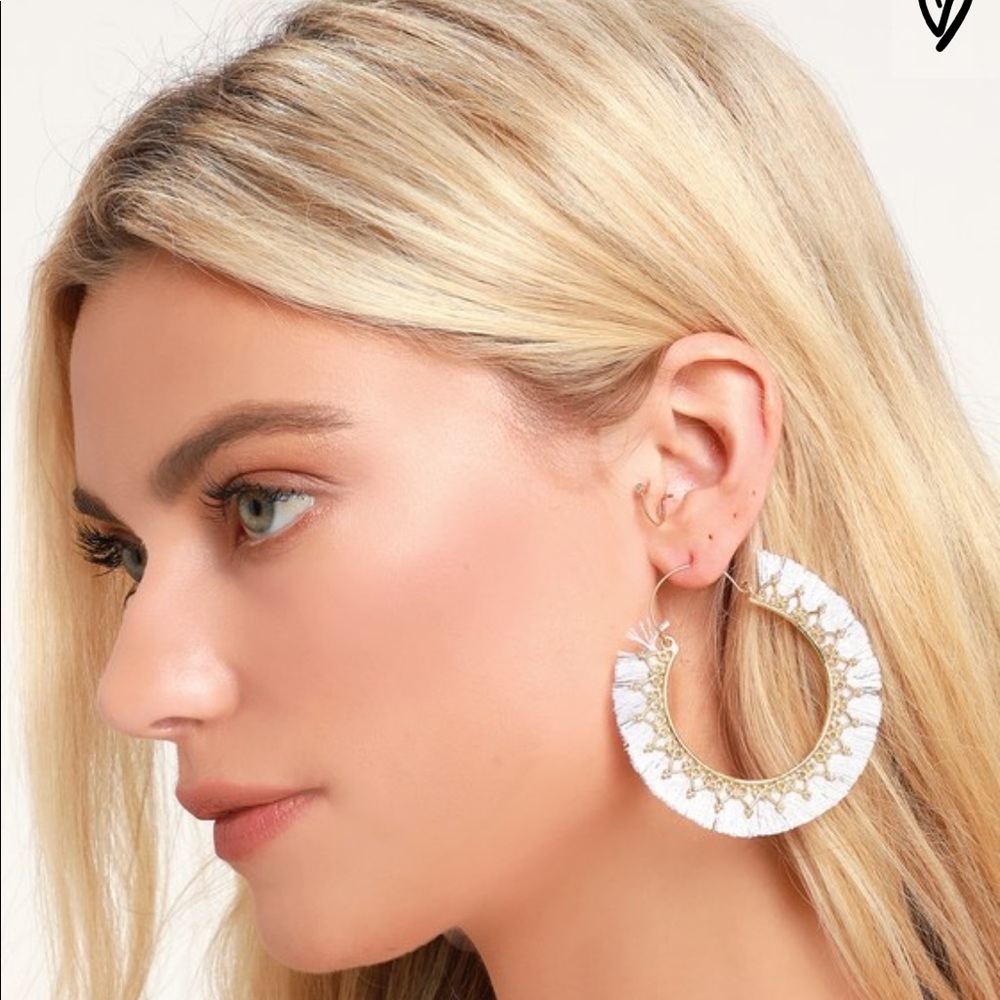 White Fringe Earrings- Brand New